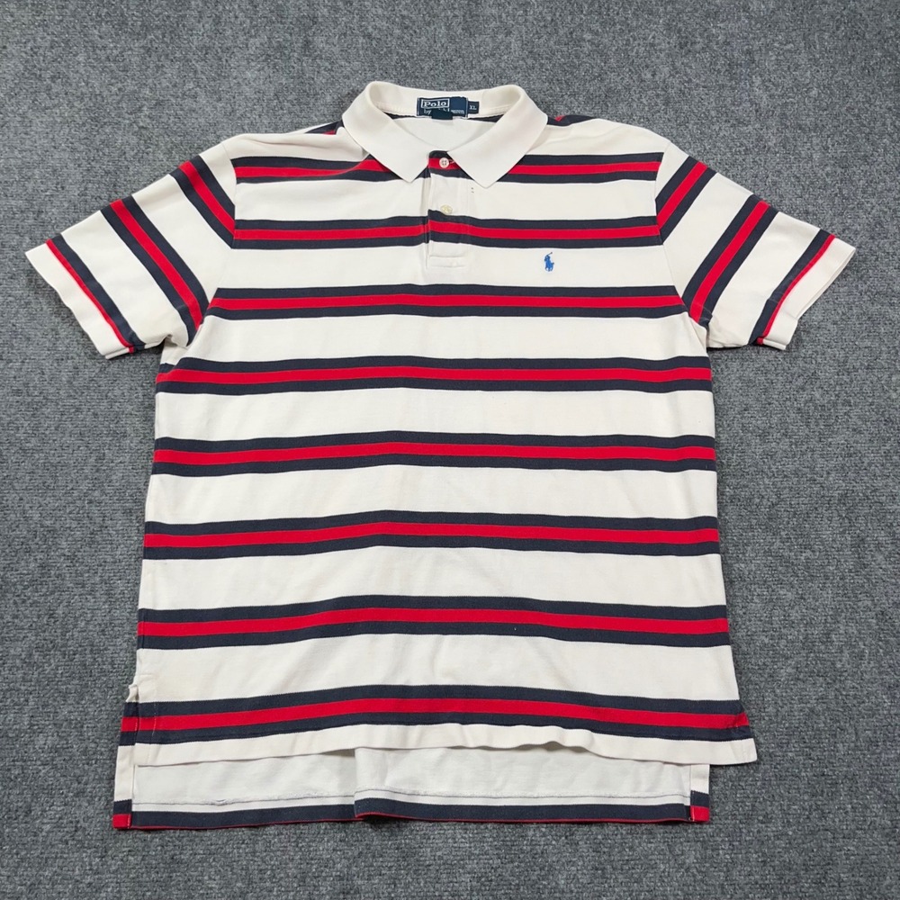 VTG Polo Ralph Lauren Striped Polo Shirt Men XL S/S Cotton USA Made Preppy 90's